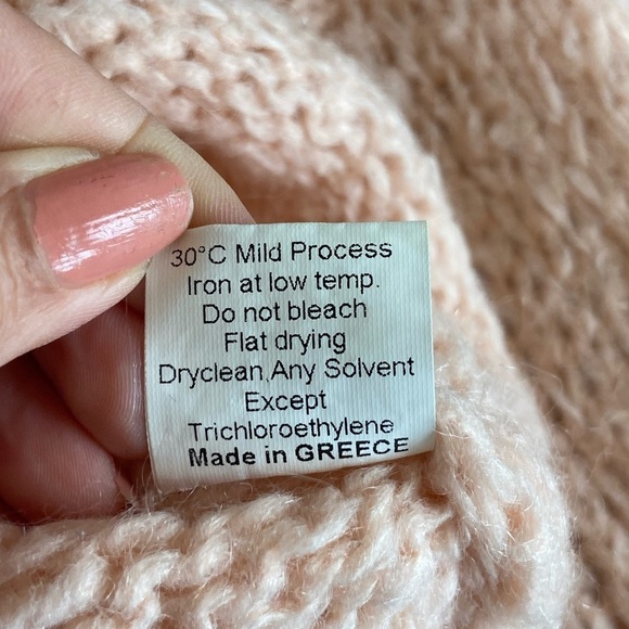 Oneon Women's Mohair Virgin Wool Handknitted Sweater Size L Pink Balloon Sleeve - Picture 13 of 13